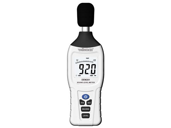 Velleman DEM201 – Schallpegelmessgerät, 30–130 dB, A-/C-Gewichtung, Langsam, Schnell