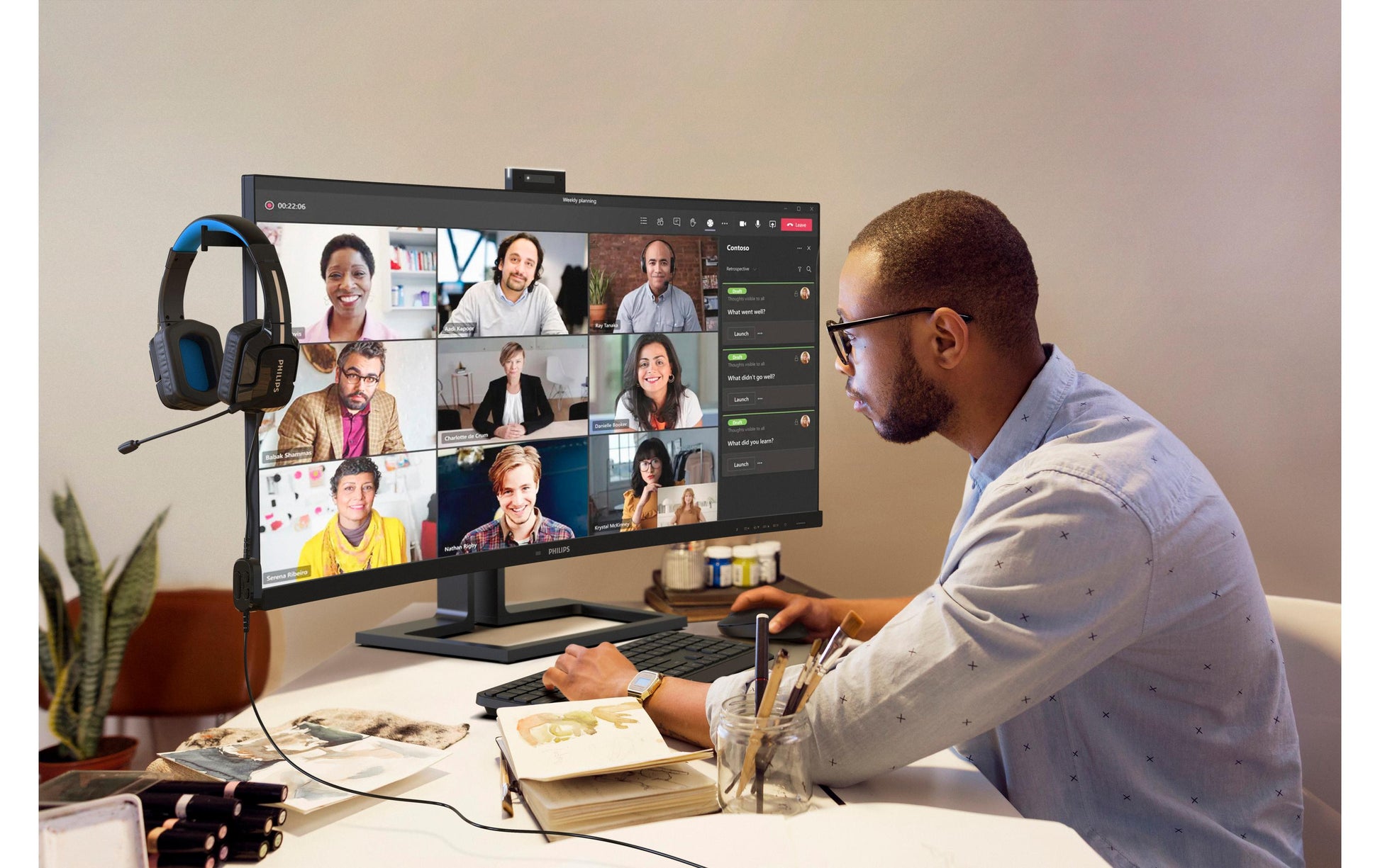 Philips 40B1U6903CH/00 – Monitor, 39,7", 5120 × 2160, IPS, 75 Hz, Webcam, USB-C, VESA 100 × 100, Schwarz