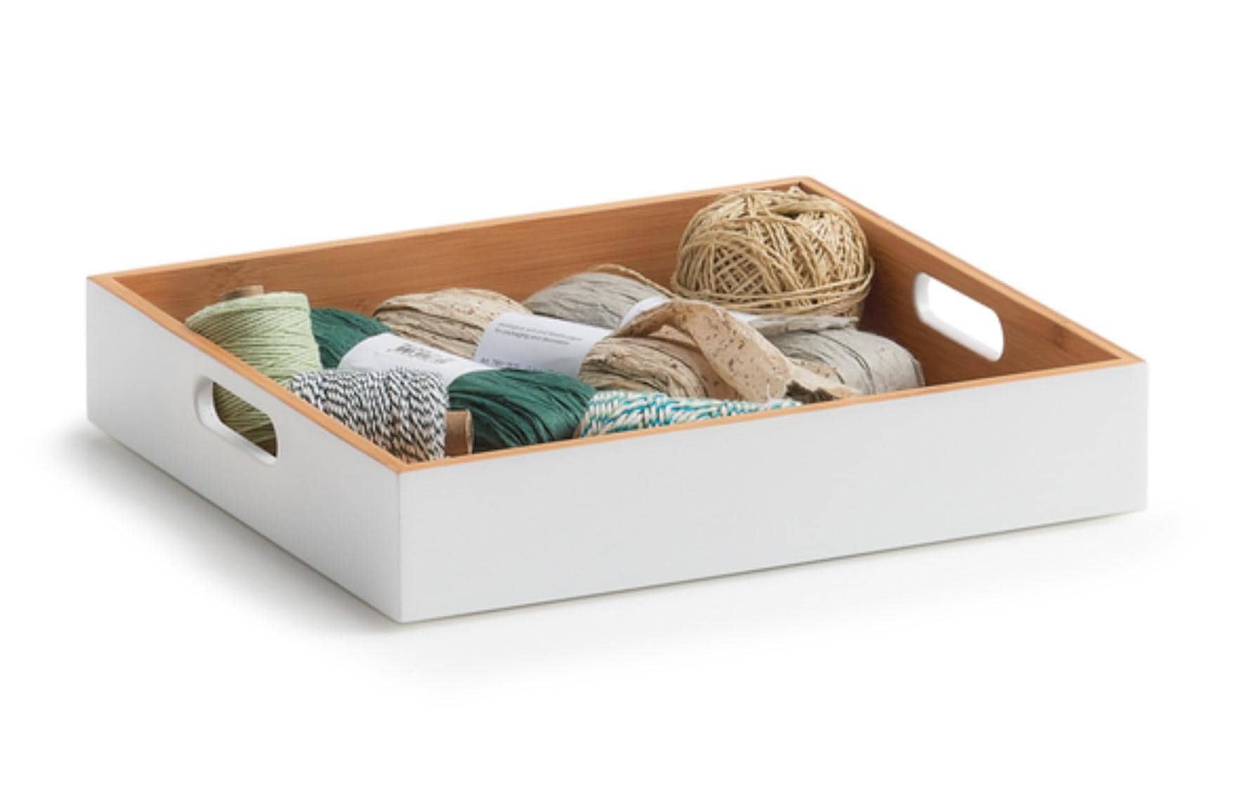 Zeller Present Aufbewahrungsbox (mit Griff) – Bambus – Weiss – 300 × 60 × 270 mm