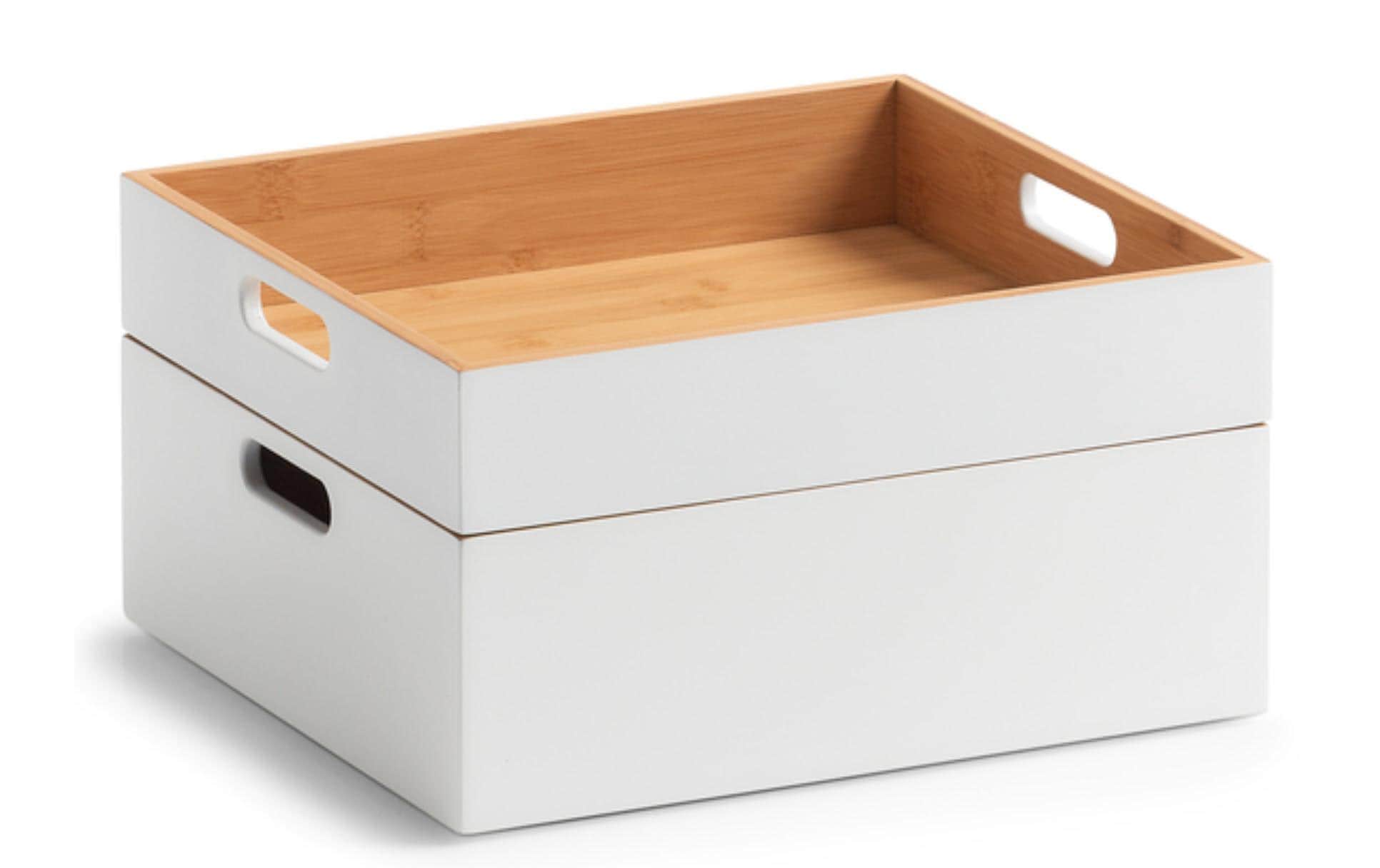 Zeller Present Aufbewahrungsbox (mit Griff) – Bambus – Weiss – 300 × 60 × 270 mm
