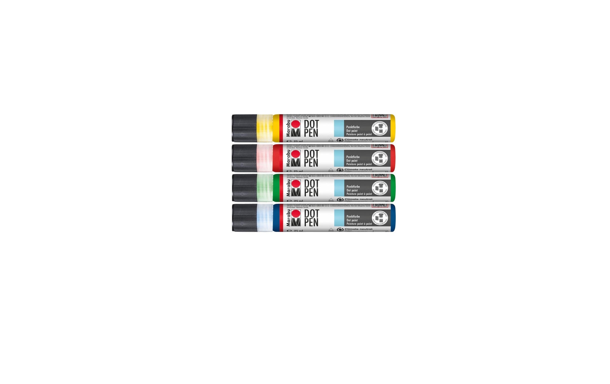 Marabu Dot Pen – 4 Farben (4×25 ml, 100 ml) – 3D-Effekt, deckend – für Glas, Stoff, Papier