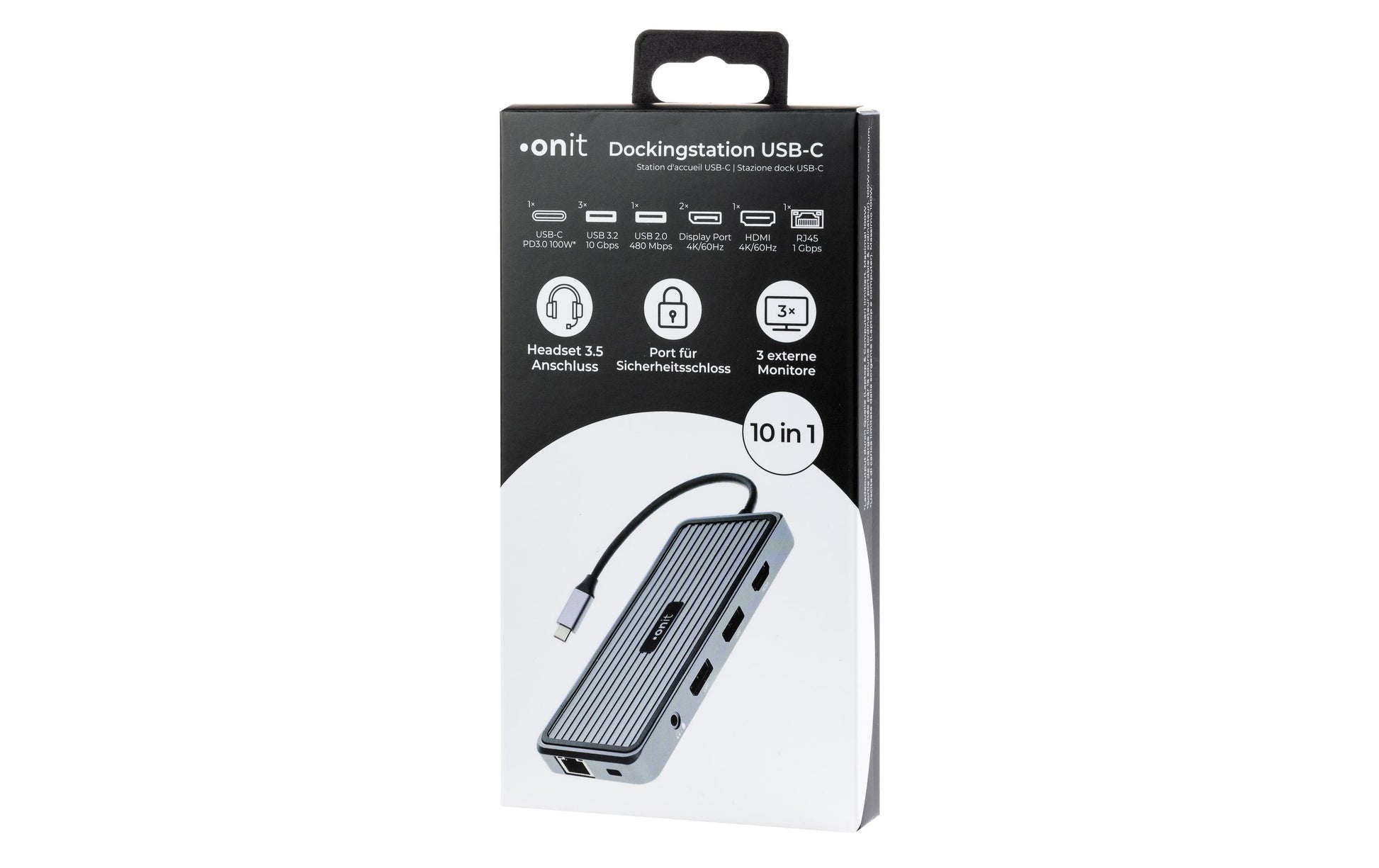 ONIT F01354 Dockingstation – USB-C, 2× DP, 1× HDMI, 4× USB-A, 3,5 mm, 100 W PD, GbE, für Windows/Mac/ChromeOS