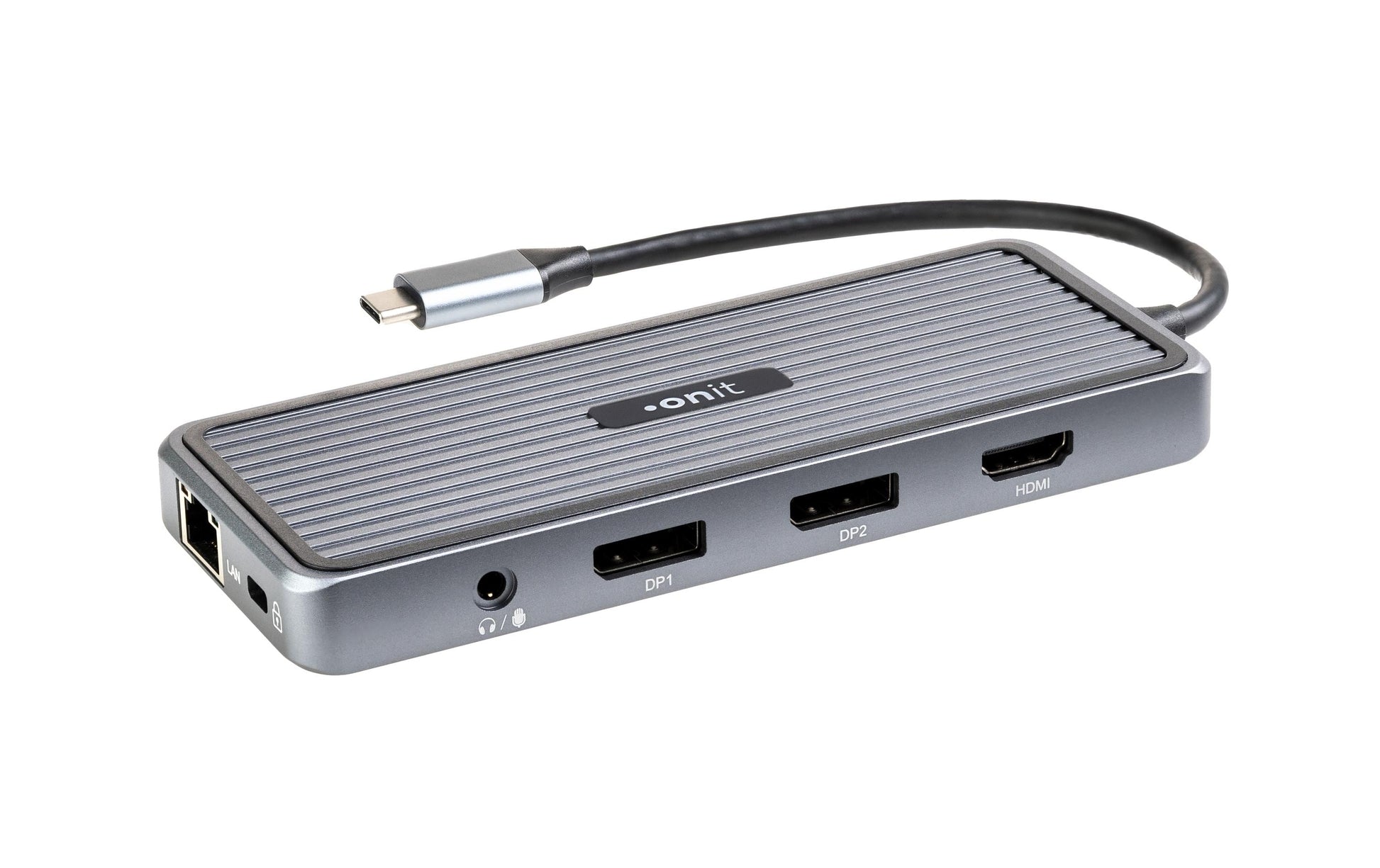 ONIT F01354 Dockingstation – USB-C, 2× DP, 1× HDMI, 4× USB-A, 3,5 mm, 100 W PD, GbE, für Windows/Mac/ChromeOS