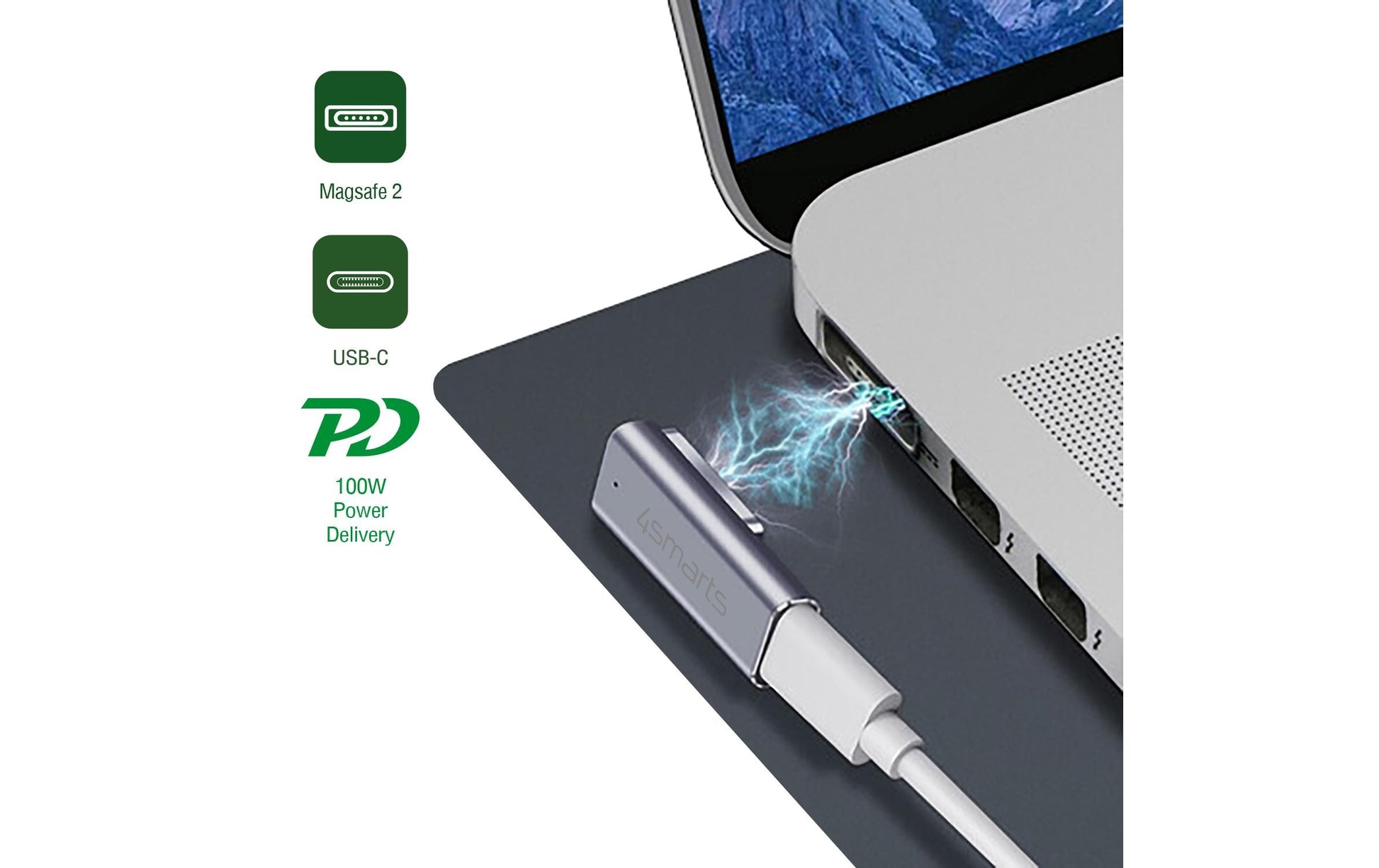 4smarts 540466 Adapter USB-C zu MagSafe 2 – PD 100 W, für MacBook Air/Pro, Grau