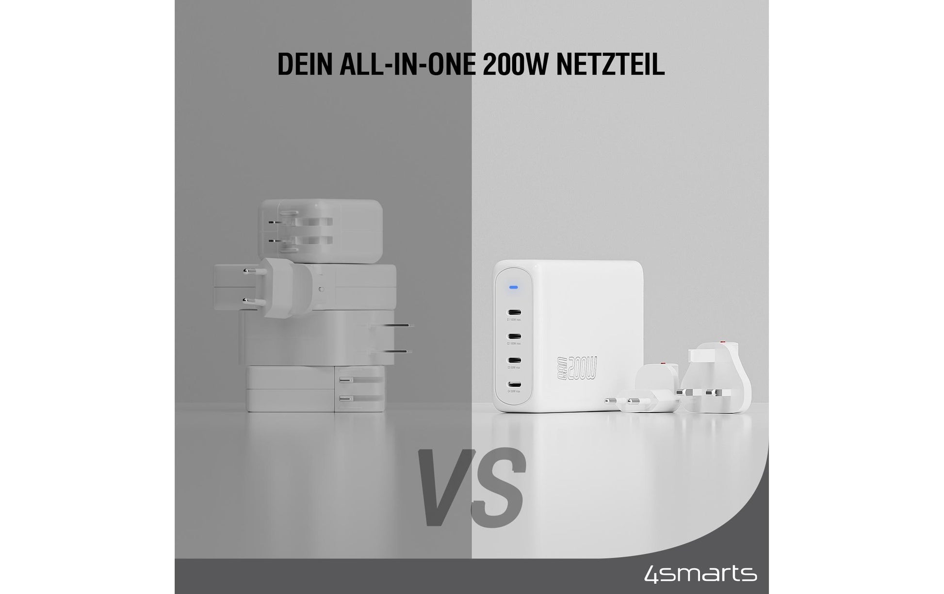 4smarts Charger Flex Pro USB-Desktop-Ladegerät 200 W – USB-C×4 – PD 3.0, GaN – Weiss
