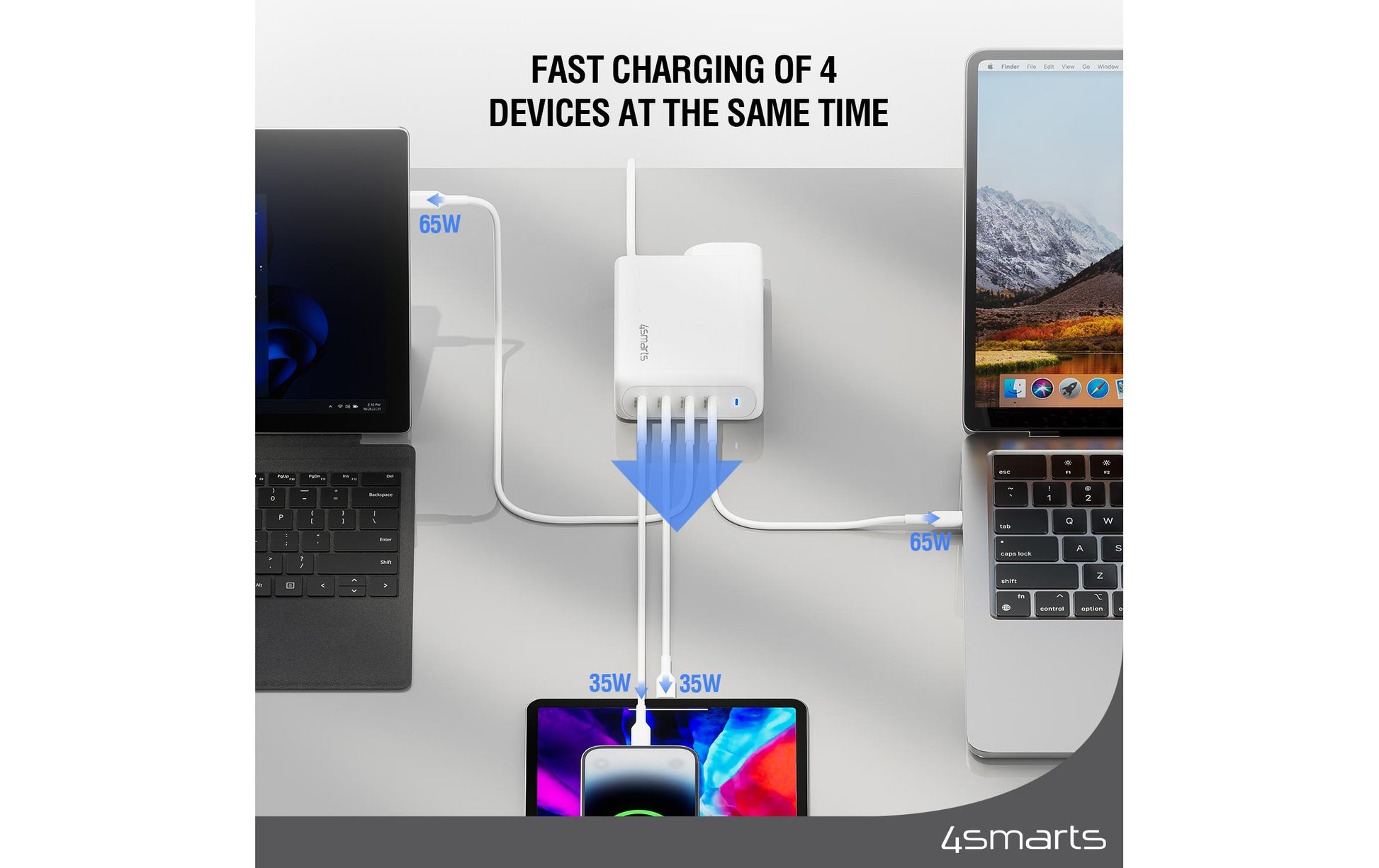 4smarts Charger Flex Pro USB-Desktop-Ladegerät 200 W – USB-C×4 – PD 3.0, GaN – Weiss