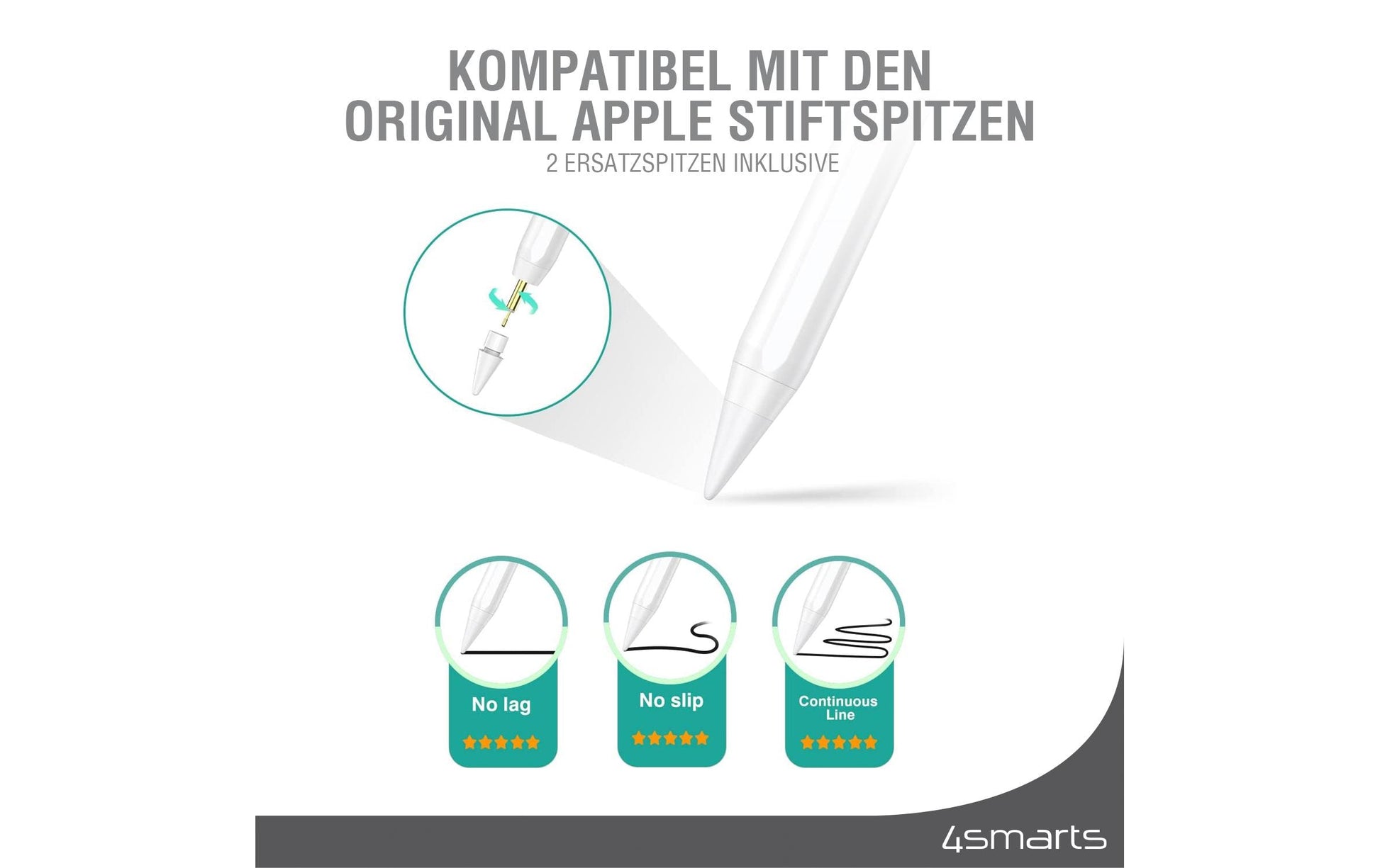 4smarts Eingabestift für Apple iPad (u. a. 10,9"/11"/12,9") – magnetische Befestigung – Weiss