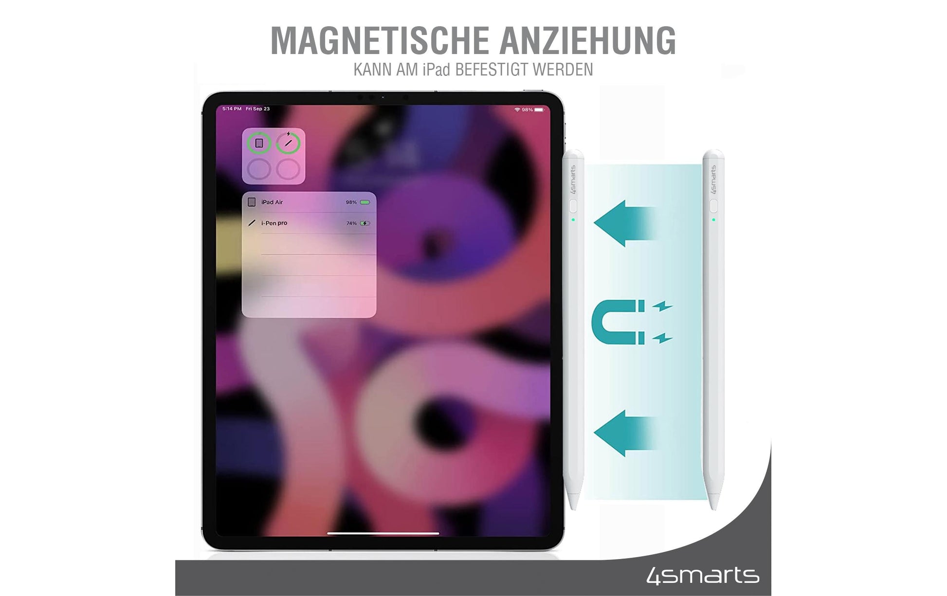 4smarts Eingabestift für Apple iPad (u. a. 10,9"/11"/12,9") – magnetische Befestigung – Weiss