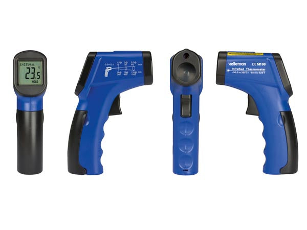 Velleman DEM100 Infrarot-Thermometer – -50 bis +330 °C, D:S 12:1, Ziellaser, Data-Hold, °C/°F
