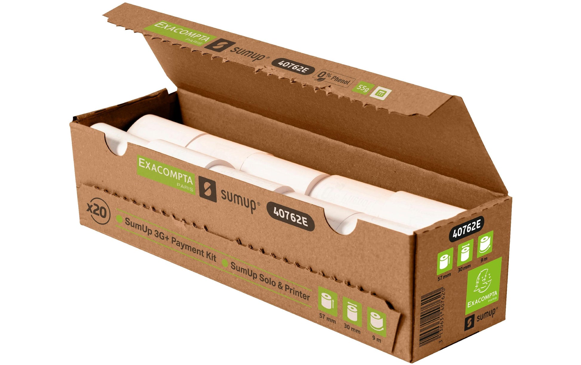 Exacompta Thermorolle 57 × 30 mm, 9 m, 55 g/m², phenolfrei, BPA-/BPS-frei – für SumUp 3G+ Payment Kit, SumUp S