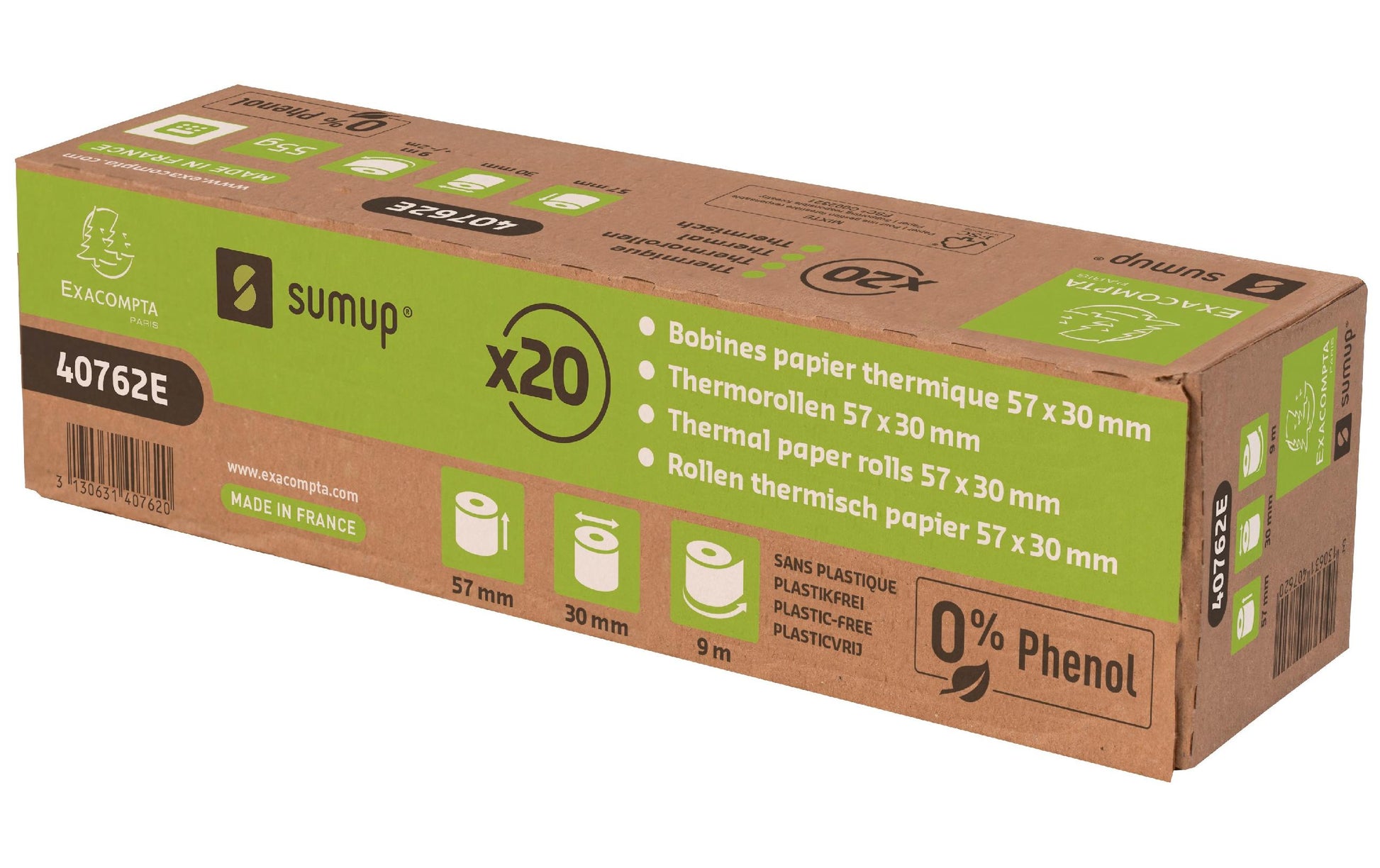 Exacompta Thermorolle 57 × 30 mm, 9 m, 55 g/m², phenolfrei, BPA-/BPS-frei – für SumUp 3G+ Payment Kit, SumUp S