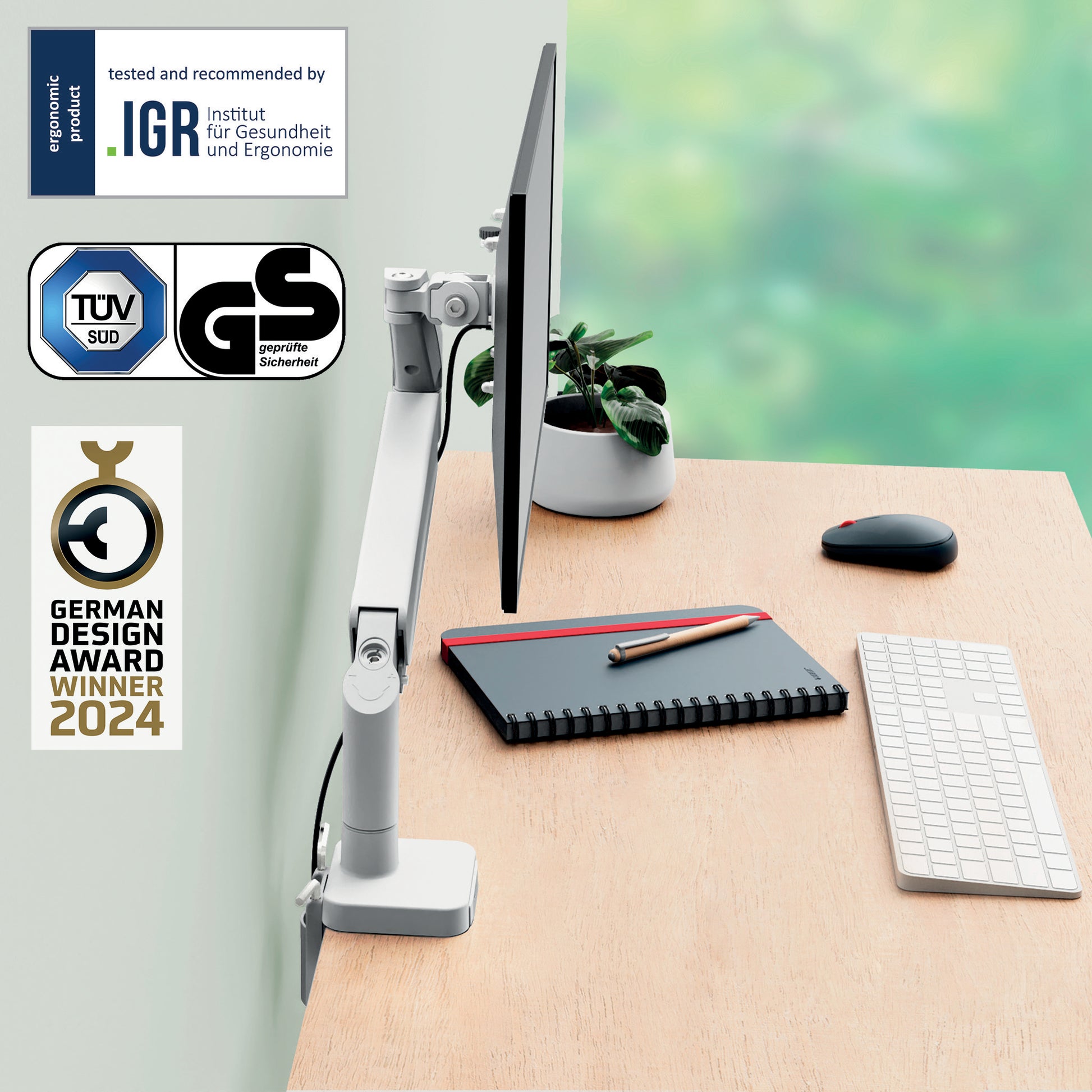 Leitz Ergo 64890085 – Monitorarm, Tischklemme/Tischdurchführung, bis 32", VESA 75 × 75/100 × 100 mm, 9 kg