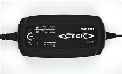 CTEK MXS 10EC Batterieladegerät 12 V/10 A – für Blei-Säure (nass, AGM, Gel u. a.), IP65 – schwarz/silber