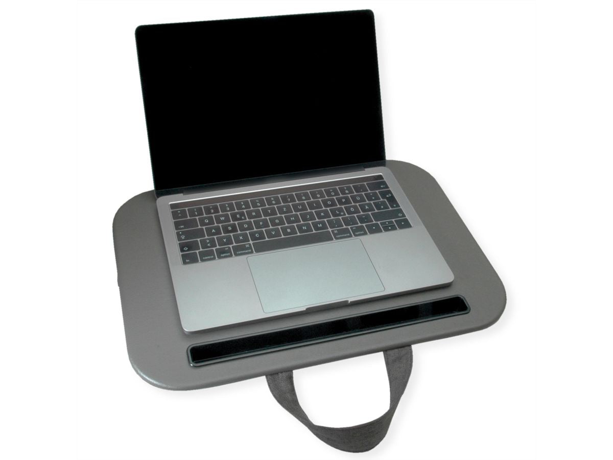 VALUE Laptop-Ständer – für Laptops bis 14", gepolstert, mit Tablet-/Smartphone-Schlitz – Grau