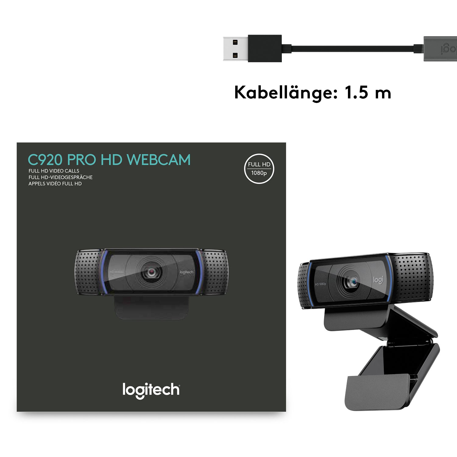 Logitech C920 – Webcam – Full HD (1920 × 1080), 30 fps, 78°, Autofokus, USB
