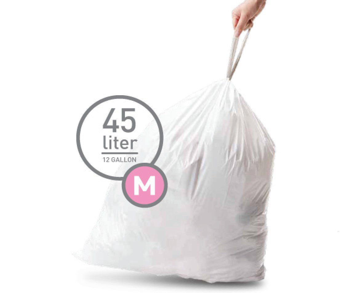 simplehuman Kehrichtsack für Sensorabfalleimer (halbrund) – 45 l, mit Zugband, Kunststoff, weiss, 20 Stk