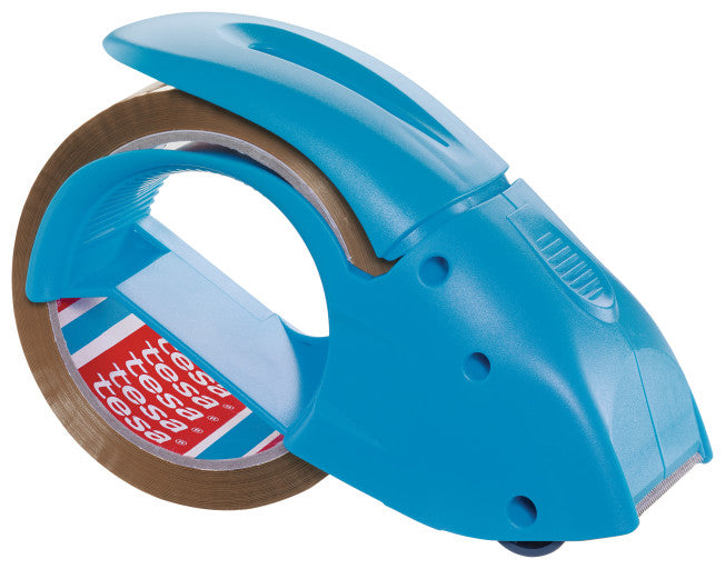 tesa Verpackungsbandabroller – für Rollenbreite bis 50 mm, für Bandlänge bis 66 m, mit Bremse, Metallmesser