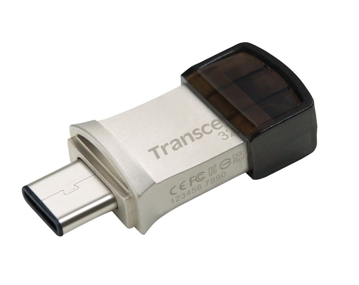 Transcend JetFlash 890 USB-Stick – 32 GB, USB 3.1, COB / USB-A + USB-C / silber