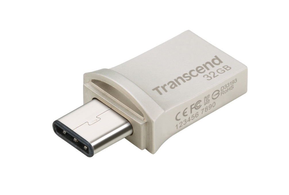 Transcend JetFlash 890 USB-Stick – 32 GB, USB 3.1, COB / USB-A + USB-C / silber