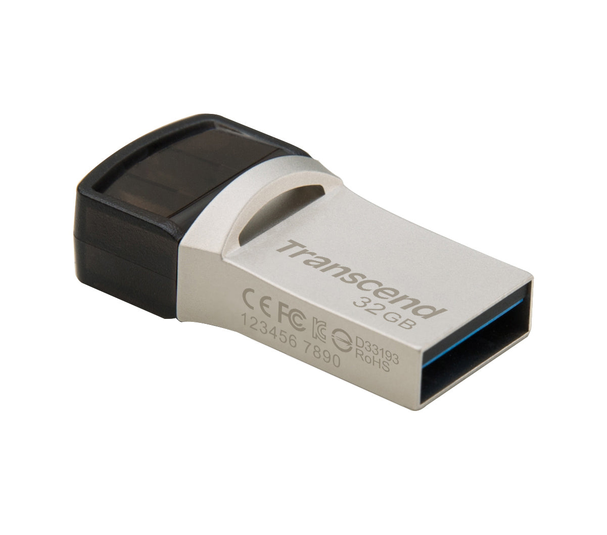 Transcend JetFlash 890 USB-Stick – 32 GB, USB 3.1, COB / USB-A + USB-C / silber