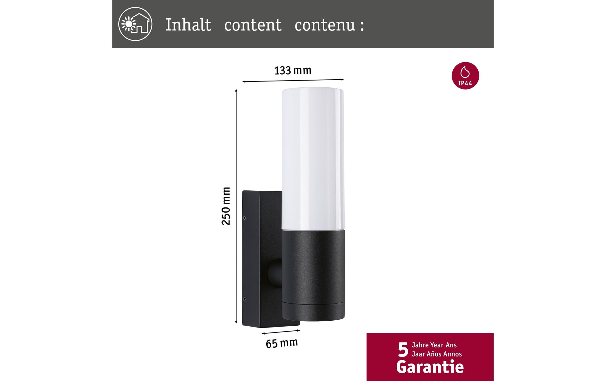 Paulmann Aussenwandleuchte Tralia – 25 cm, 1,2 W, Warmweiss, IP44, Netzbetrieb, Anthrazit, Aluminium