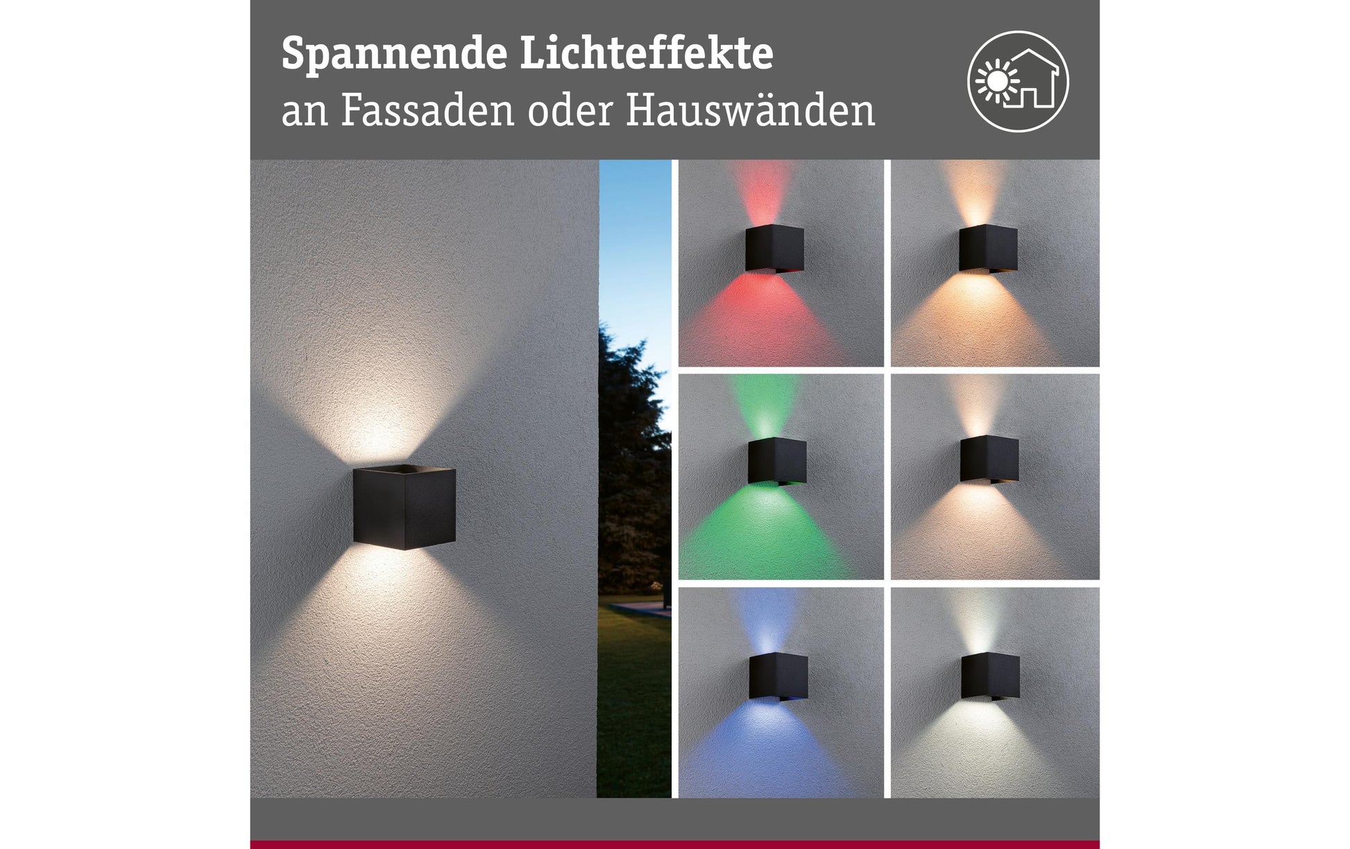 Paulmann Aussenwandleuchte – RGBW, 2000–6500 K, IP44, Netzbetrieb, Zigbee, für ZigBee 3.0, Anthrazit, Aluminium