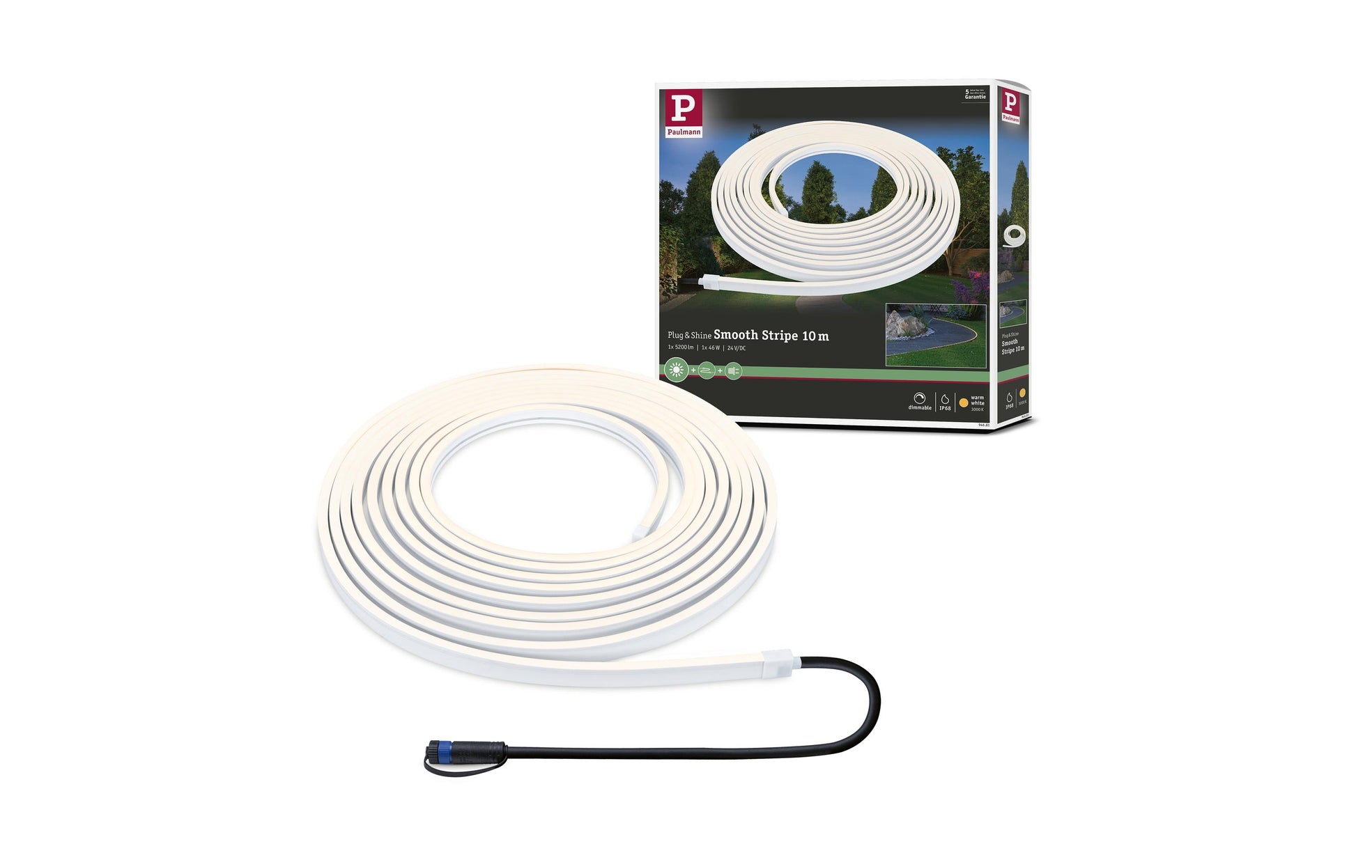 Paulmann LED-Streifen Aussen – 46 W – Warmweiss, 3000 K – IP68 – Netzbetrieb – dimmbar – Weiss – Kunststoff
