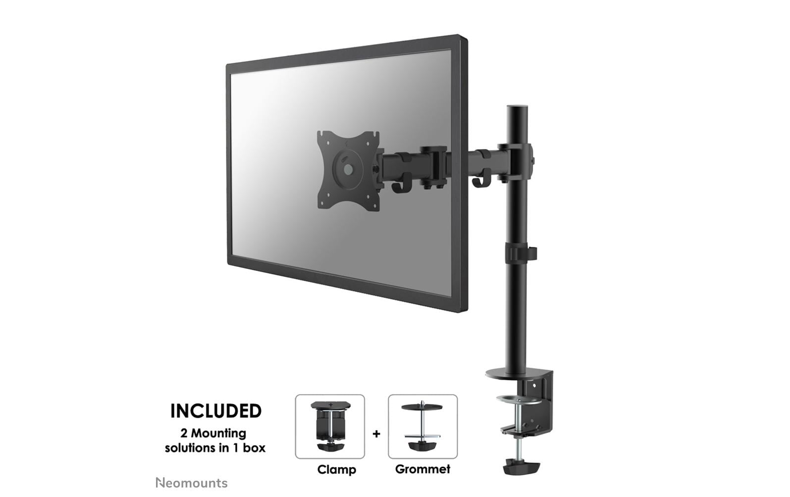 Neomounts Monitorarm, bis 27", VESA 75 × 75/100 × 100 mm, höhenverstellbar, schwenk-/drehbar, schwarz