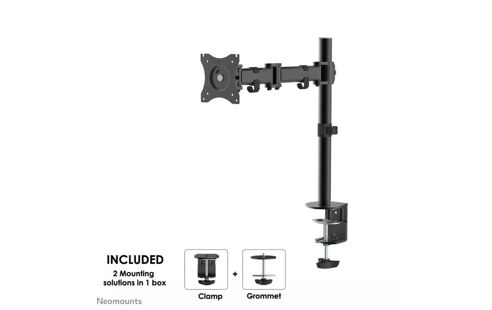 Neomounts Monitorarm, bis 27", VESA 75 × 75/100 × 100 mm, höhenverstellbar, schwenk-/drehbar, schwarz