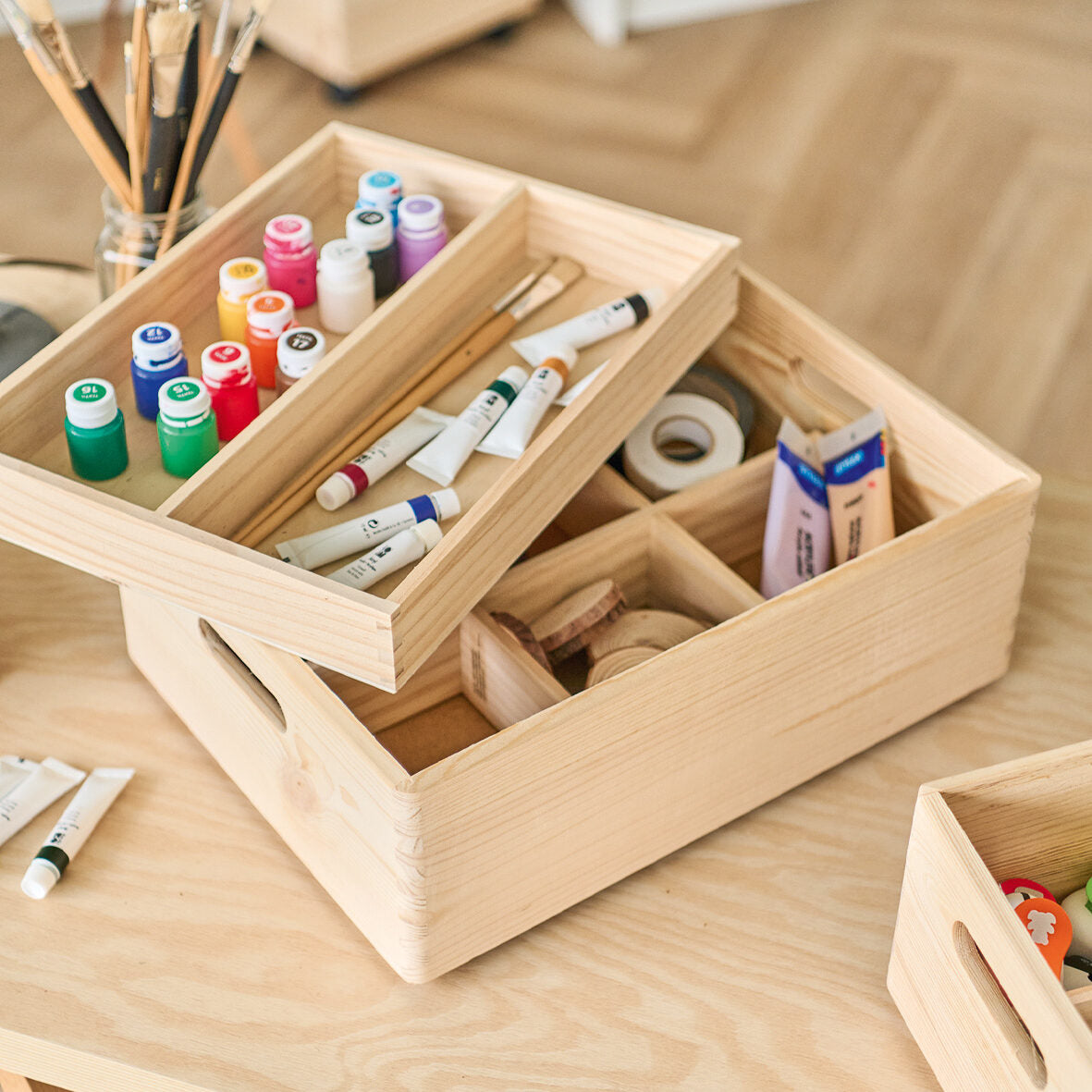 Zeller Present Aufbewahrungsbox – Kiefernholz – Braun – stapelbar, mit Griff – 397 × 143 × 300 mm