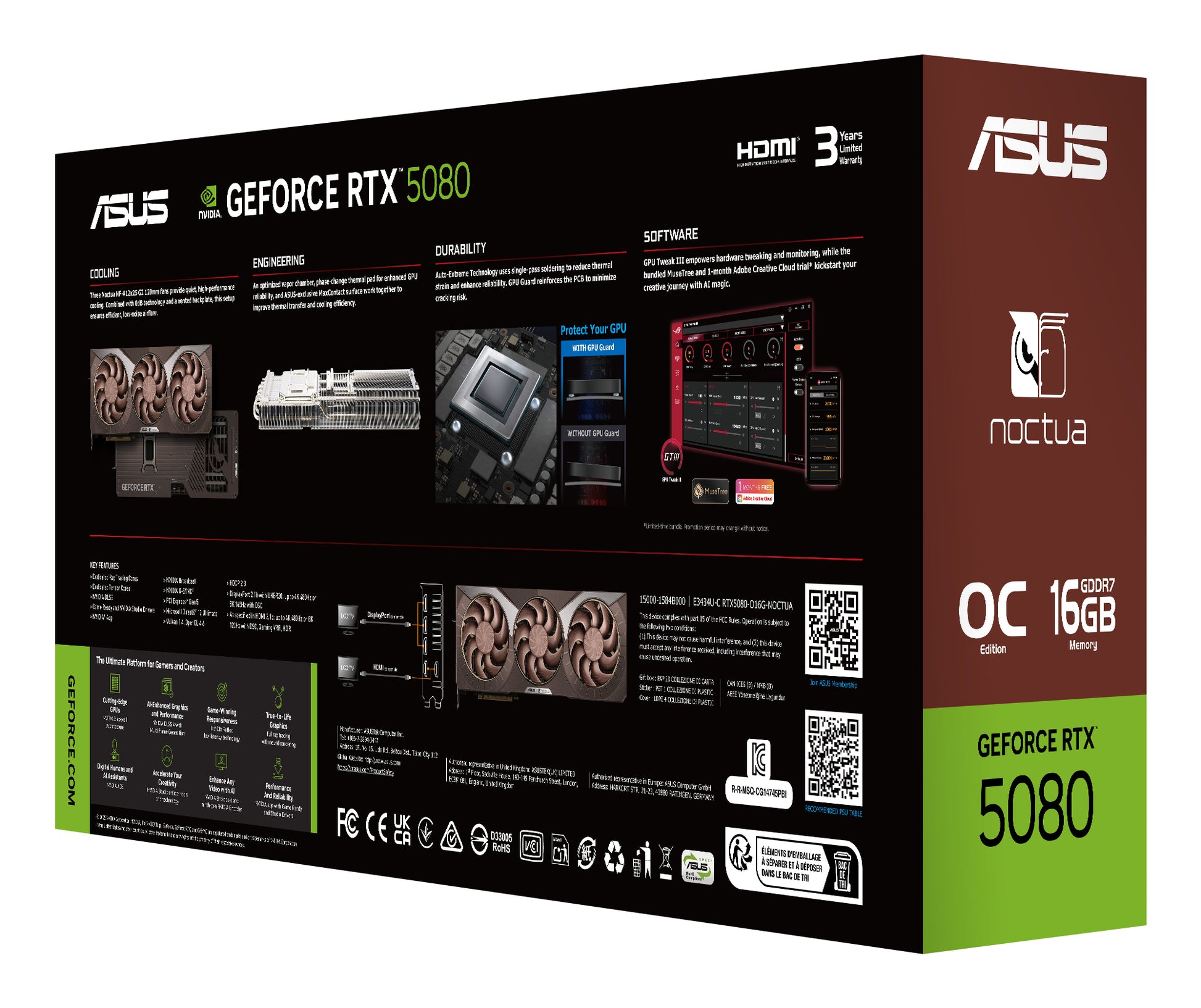 ASUS RTX5080-O16G-NOCTUA – PCIe Grafikkarte – 16 GB GDDR7, 3×DP, 2×HDMI, PCIe 5.0, 1×16-Pin