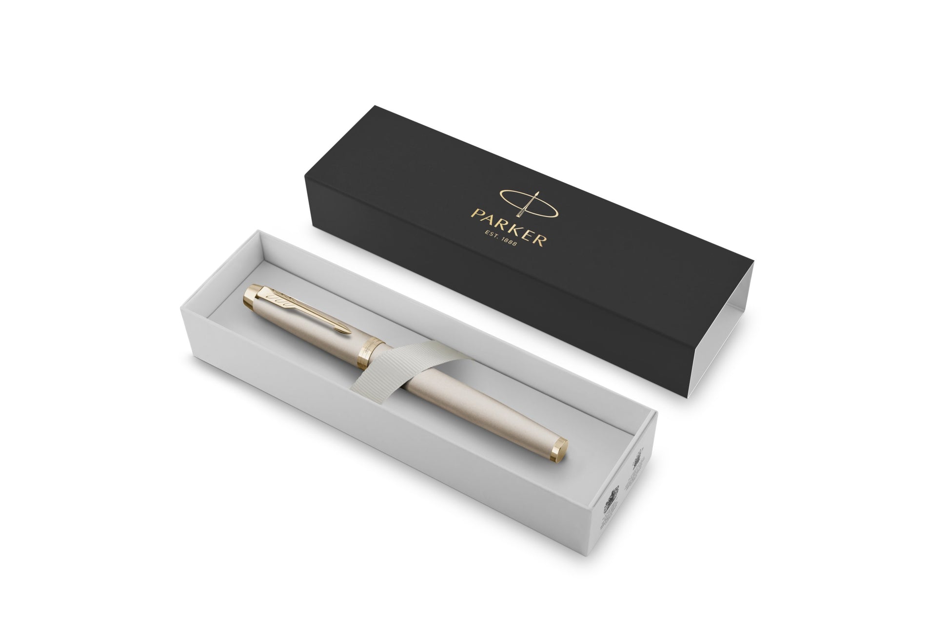 Parker IM Monochrome – Tintenroller, Schwarz, Edelstahl (Lackiert), Champagner