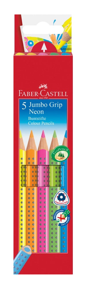 Faber-Castell Aquarellfarbstifte Jumbo Grip – 5 Farben, im Kartonetui, Ø 5,3 mm, dreikantig, FSC
