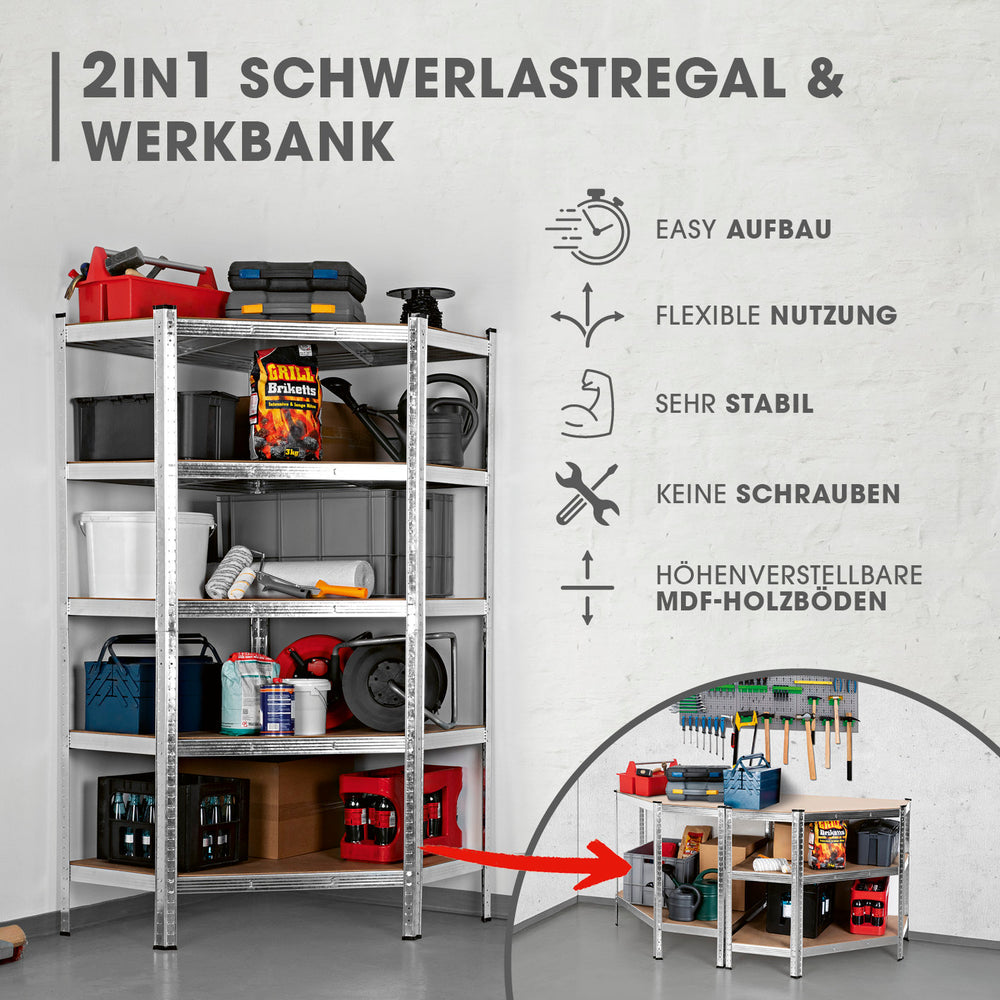 EASYmaxx Büro-/Lagerregal freistehend, Schwerlastregal – 5 Böden – 90,0 × 40,0 × 180,0 cm – 175 kg/Boden