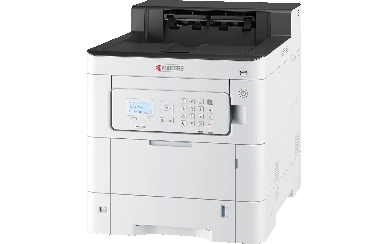 Kyocera ECOSYS PA4000cx – A4, Farbe, Duplex, 40 S./Min., 1200 × 1200 dpi, LAN/USB, Papier: 650 Blatt