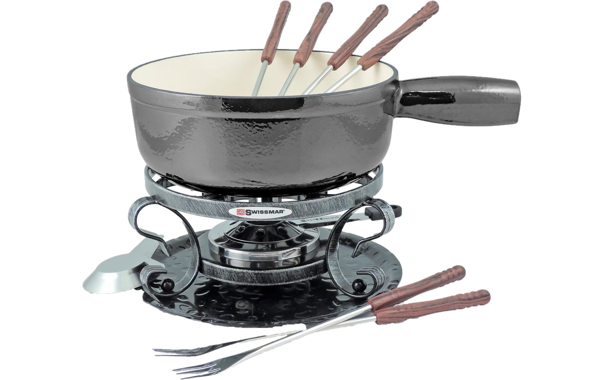 Swissmar Fondue-Set – Ø 22 cm, Gusseisen/Edelstahl, für Käsefondue, Gas, Grau, 6 Personen, 9 Teile