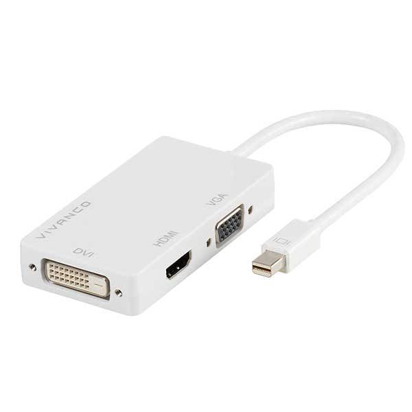 Vivanco 45283 Adapter Mini DisplayPort zu HDMI/DVI-D/VGA – wahlweise (1 Ausgang), 0,15 m, Weiss