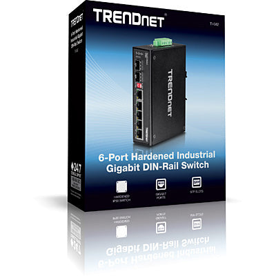 TRENDnet TI-G62 – Unmanaged L2 Switch – 6× 1G, 2× SFP (1× geteilt), DIN-Rail, IP30