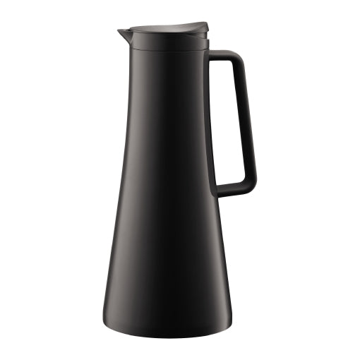 Bodum Thermoskanne – 1,1 l, Kunststoff, Schwarz, doppelwandig, vakuumisoliert, Knopfdruckdeckel