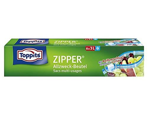 Toppits Standbodenbeutel – 240 × 270 mm, Reissverschluss, Standboden, transparent, PE – 8 Stk.
