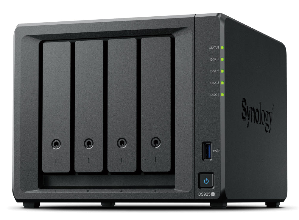 Synology DS925+ – 9-Bay NAS – AMD Ryzen Embedded V1500B, 4 GB RAM, 2.5GbE, für 2,5"/3,5" HDD/SSD, SATA/M.2