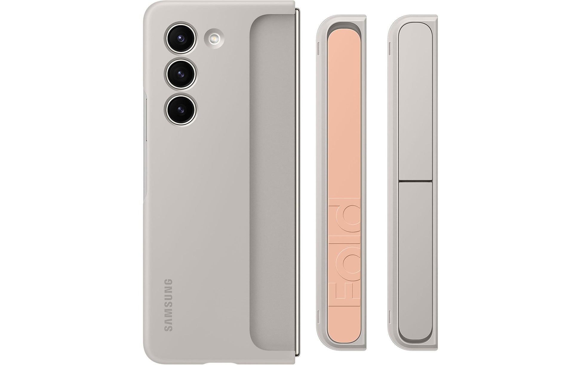 Samsung Fold Backcover – für Samsung Galaxy Z Fold5, mit Ständer, Kunststoff, Sand, mit Trageschlaufe