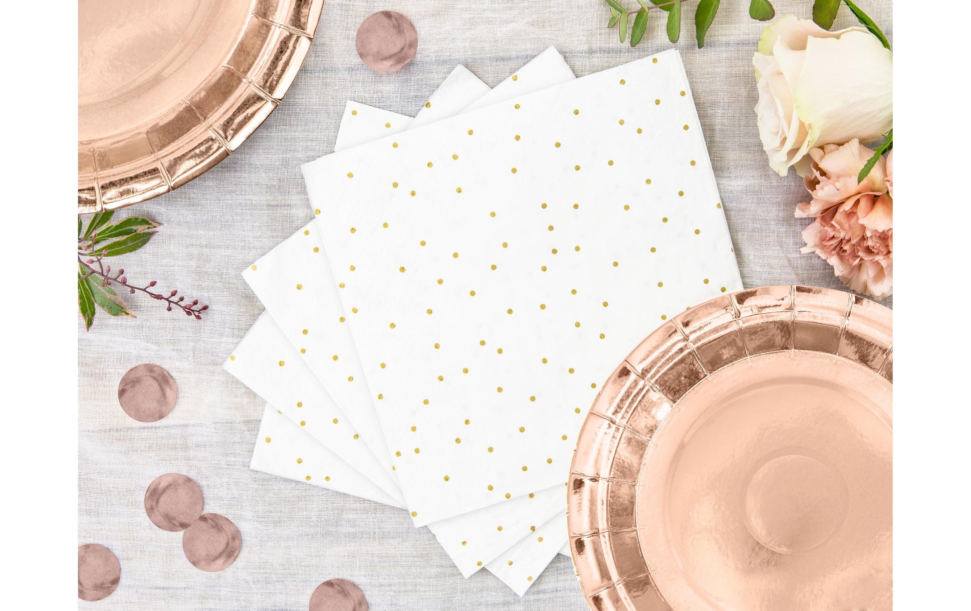 PartyDeco Servietten Punkte, 33 × 33 cm, gold/weiss – 20 Stk.
