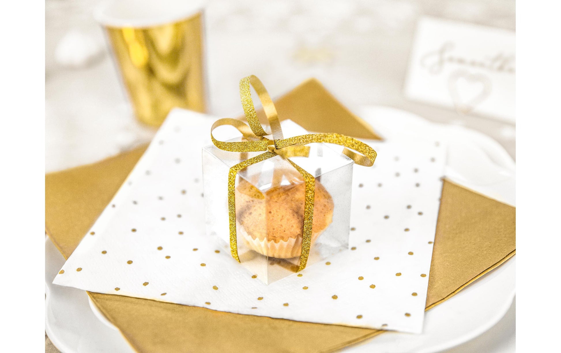 PartyDeco Servietten Punkte, 33 × 33 cm, gold/weiss – 20 Stk.