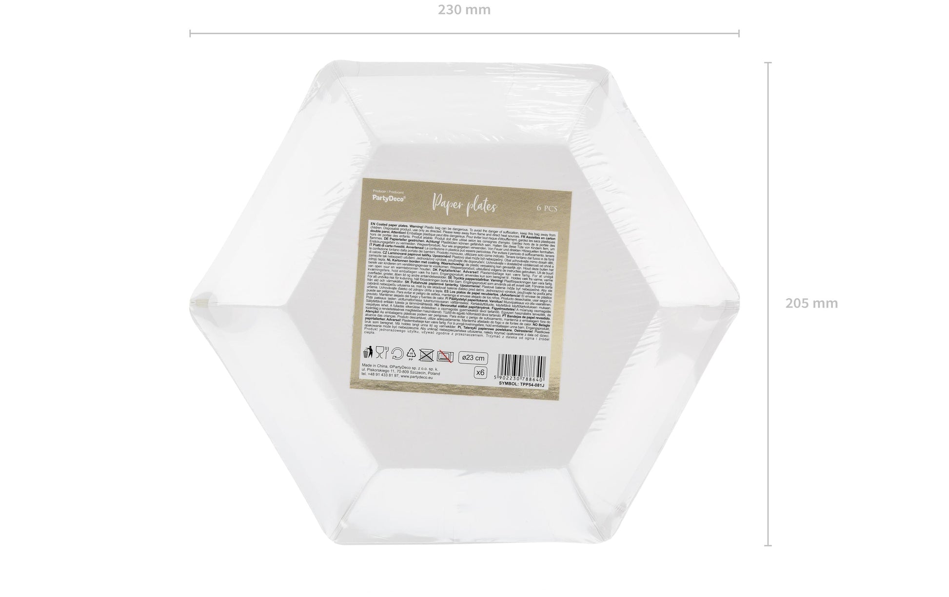 PartyDeco Papier/Karton Sechseckiger Teller, Ø 23 cm – hellrosa mit Muster – FSC – 6 Stk.