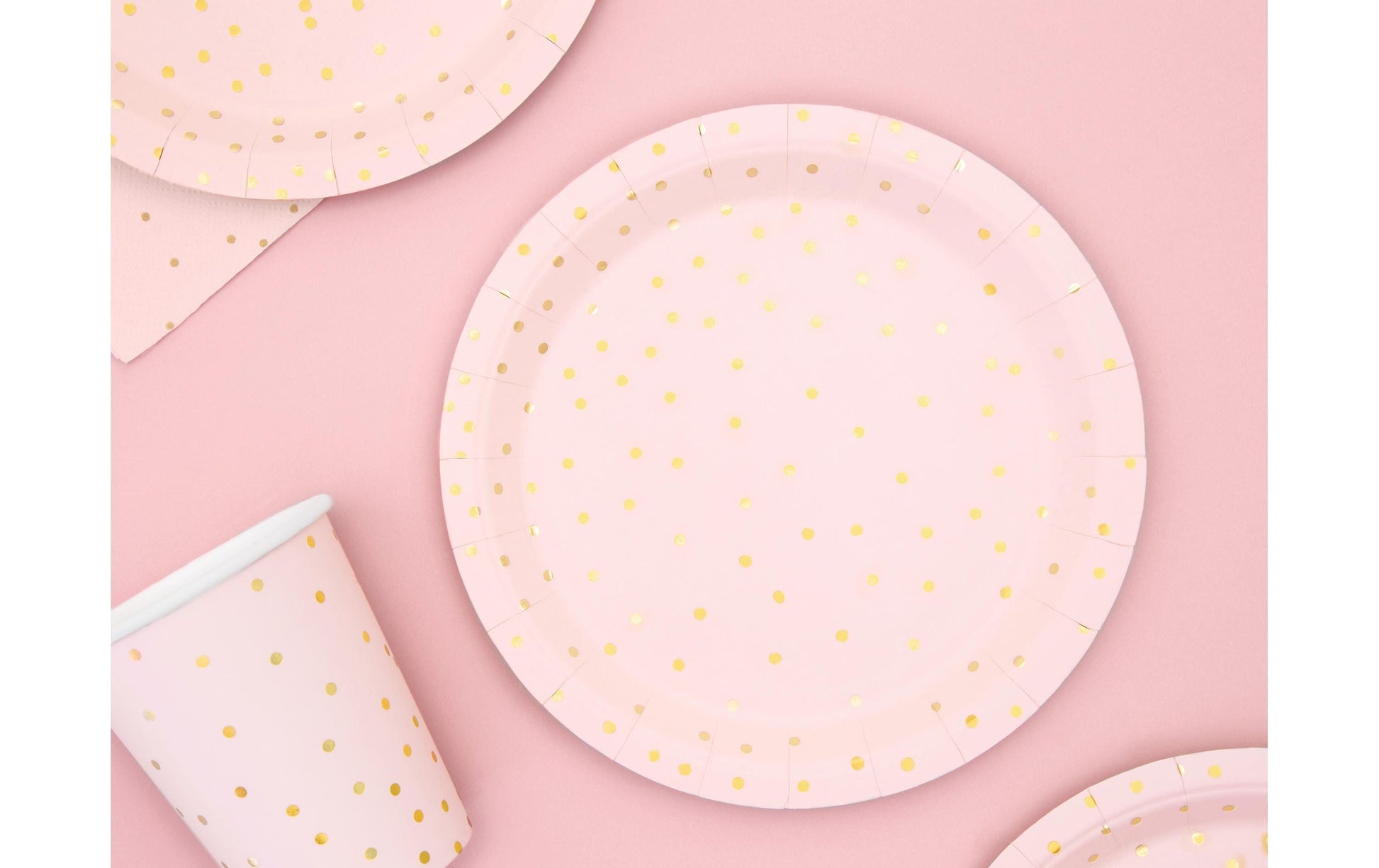 PartyDeco Teller, Papier – Ø 18 cm, Hellrosa Punkte – 6 Stk.