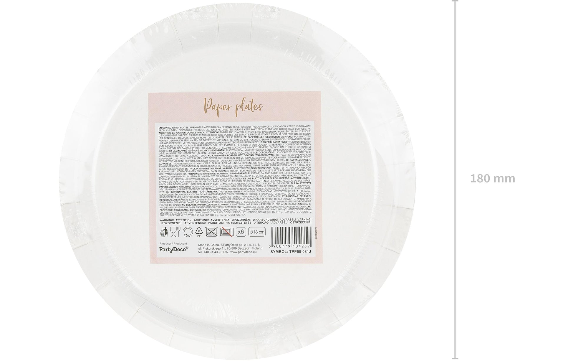 PartyDeco Teller, Papier – Ø 18 cm, Hellrosa Punkte – 6 Stk.