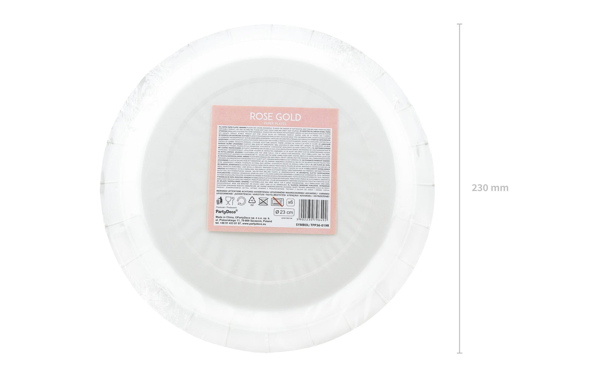 PartyDeco Teller, Papier/Karton – Ø 23 cm, Roségold – 6 Stk.