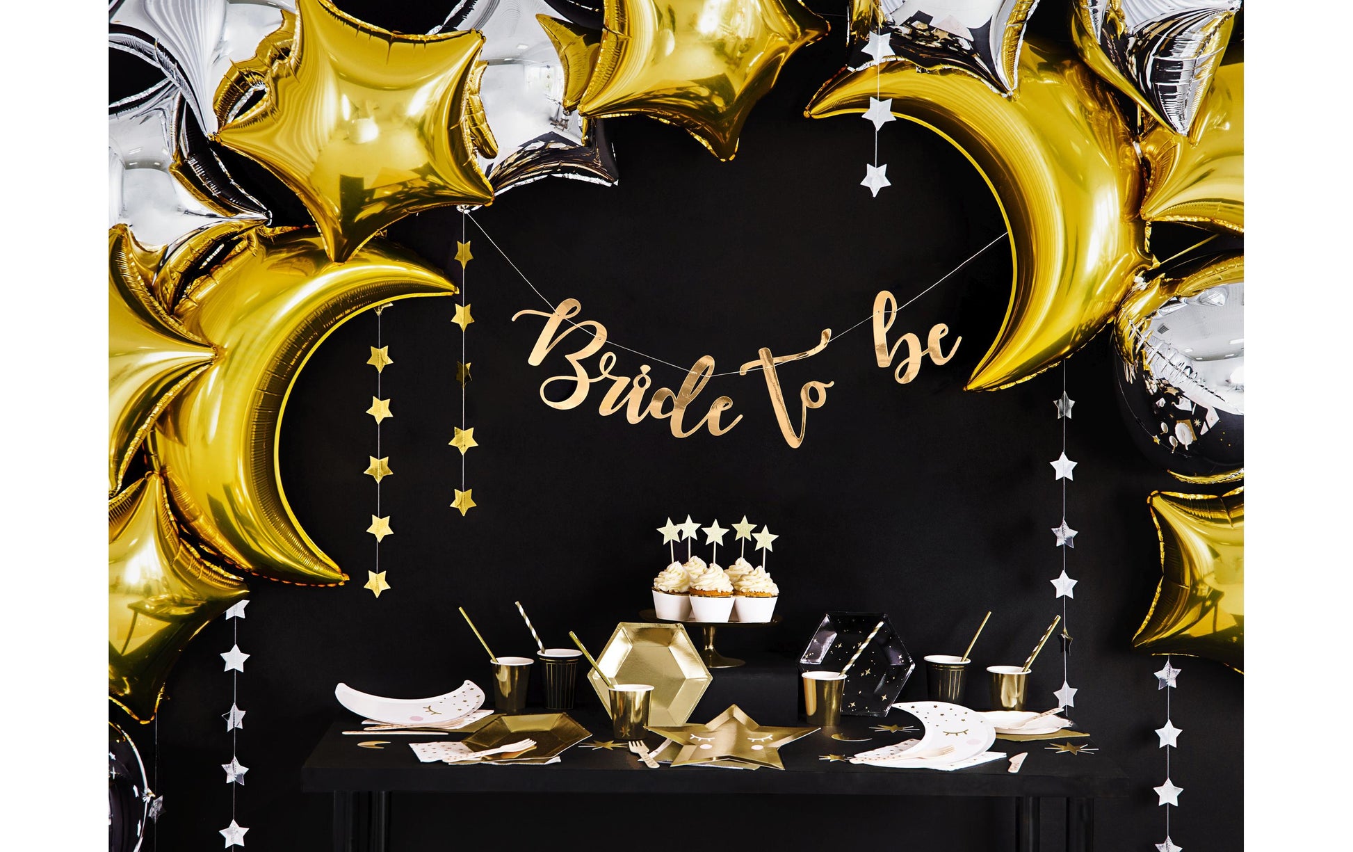 PartyDeco Teller Lets Celebrate, Papier/Karton Sechseck – Ø 20 cm, schwarz – 6 Stk.