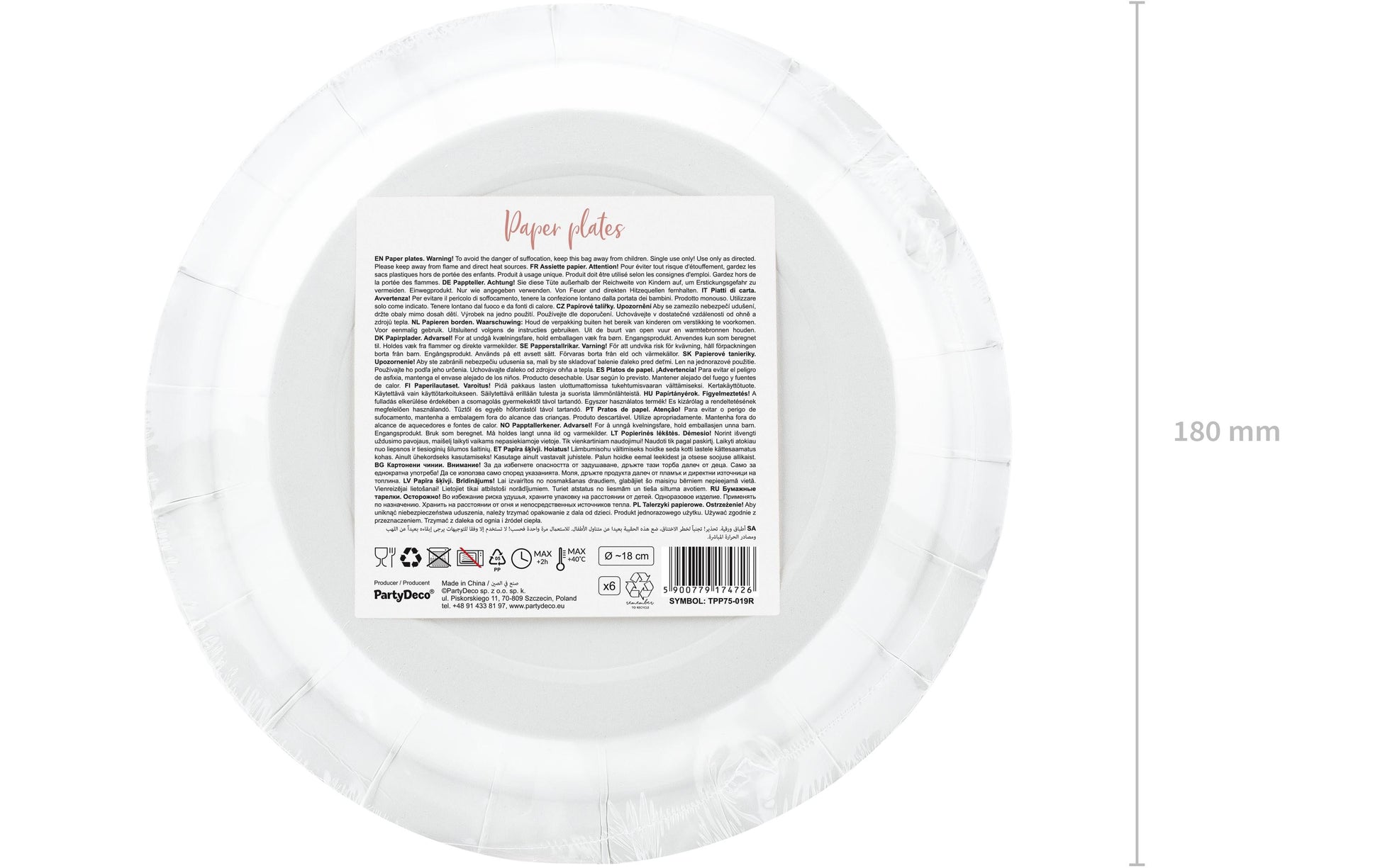 PartyDeco Teller, Papier/Karton – Ø 18 cm, Roségold – 6 Stk.